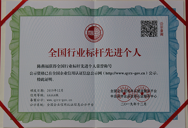 全國行業(yè)標桿先進個人